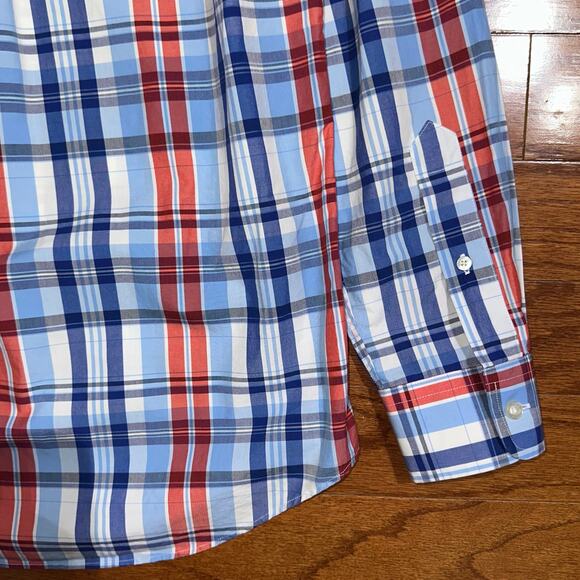 Vineyard Vines Preppy Slim Fit Blue Red Plaid Whale Button Up Shirt Size Small - Picture 11 of 14